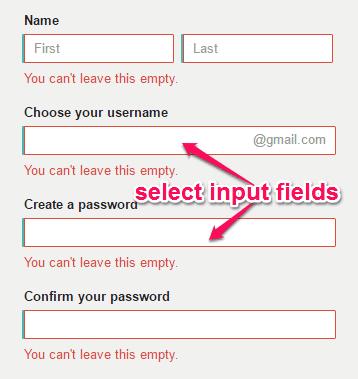 select input fields