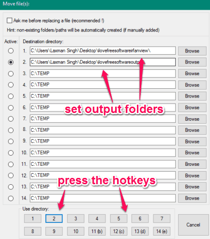 set output folders and press hotkeys to move images