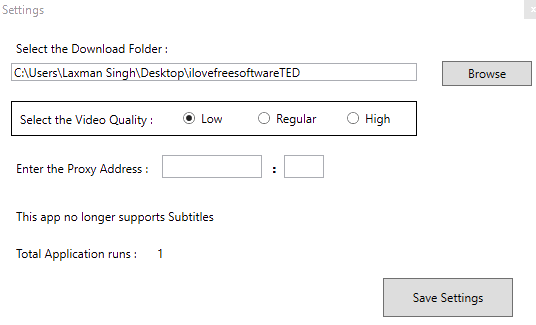 set video quality and destination folder