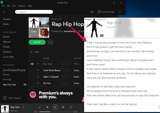 show lyrics of spotify desktop client in a floating window