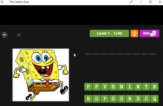 Windows 10 Guess Cartoon Characters Quiz Game App