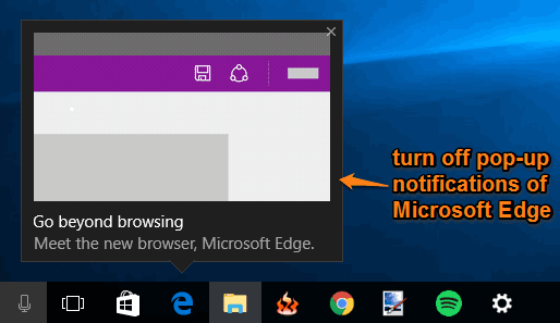 turn off pop-up notifications of Microsoft Edge