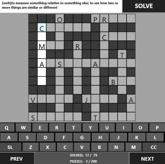 Windows 10 Crossword Puzzles Game App with Most Common Words