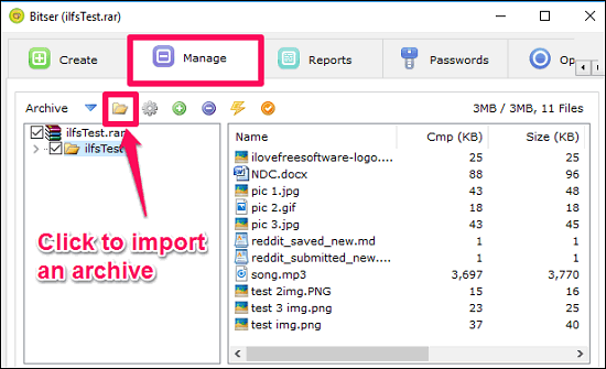 Bitser importing archive