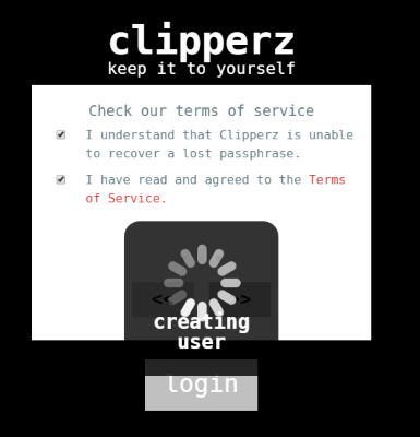 Clipperz creating account