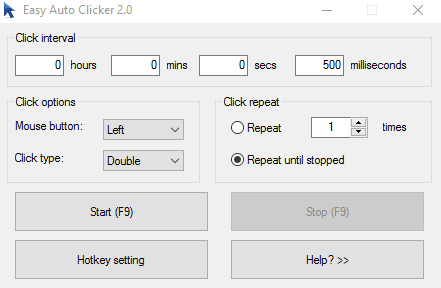 Easy Auto Clicker Software- interface