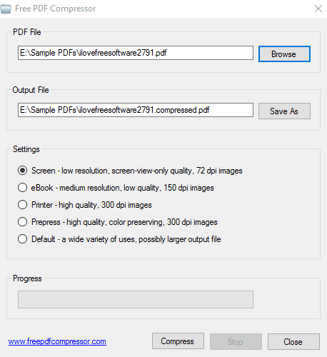 Free PDF Compressor- interface