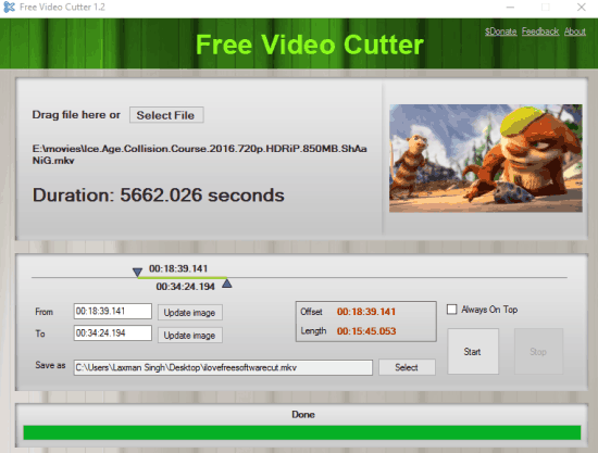 Free Video Cutter- interface