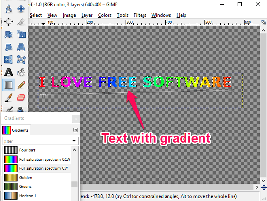 GIMP gradient to text added