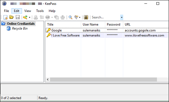 KeePass inner ui