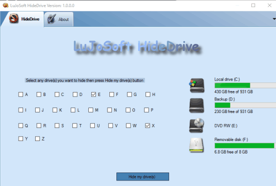 LuJoSoft HideDrive- interface