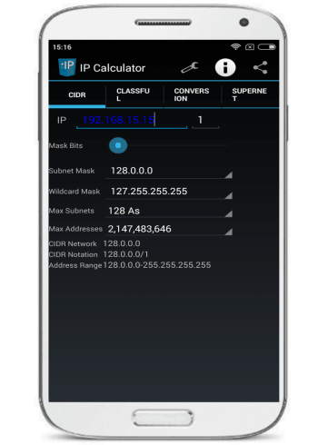 Network IP Subnet Calculator- android ip subnet calculator