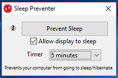 Sleep Preventer interface