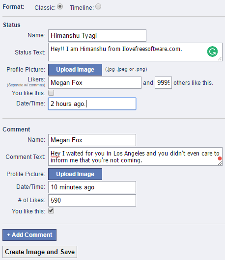 Status Clone- create fake facebook post options