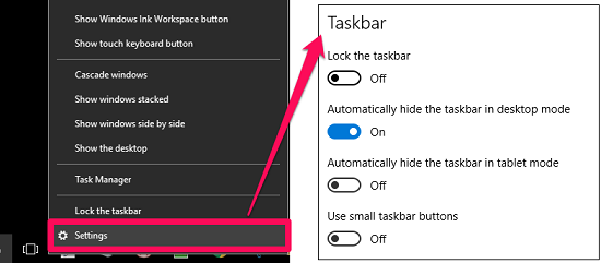 Taskbar properties