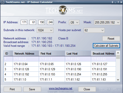 TechExams.net- IP subnet calculator