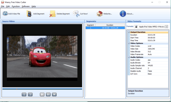 Weeny Free Video Cutter- interface