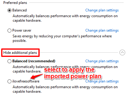 access and apply imported power plan