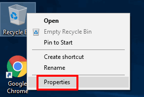 access properties of recycle bin
