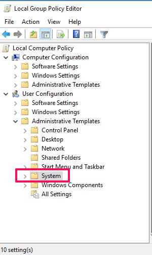 access system folder in group policy editor