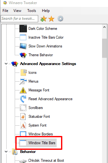 access window title bars option