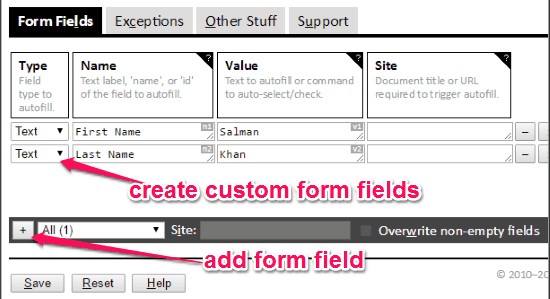 add form fields