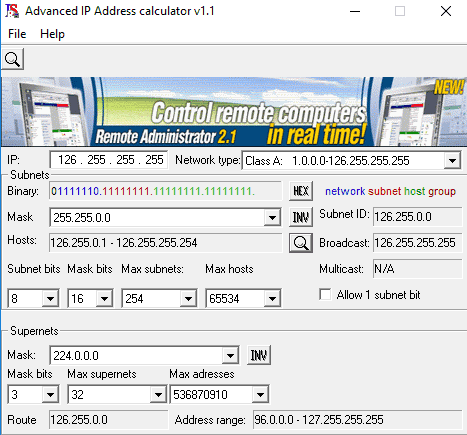 advanced ip address calculator- 5 free ip subnet calculator software