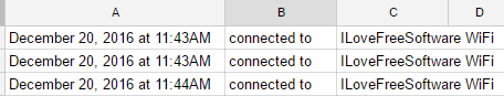 android device wifi connection activity google spreadsheet