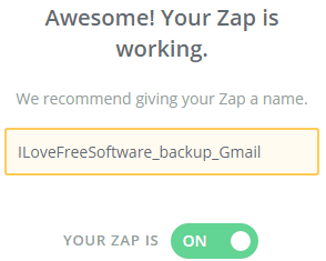 automatically backup gmail emails to Dropbox- step 5- activate zap