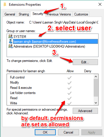 change the permissions for the user