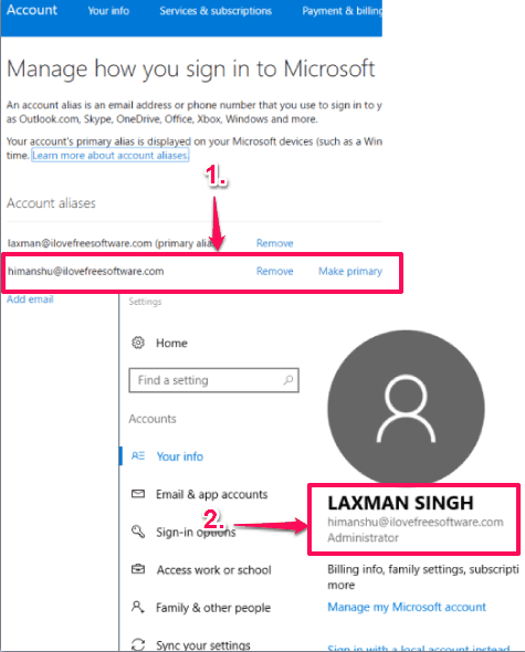change your primary email address to login to windows 10
