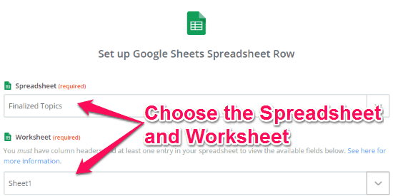 choose spreadsheet and worksheet