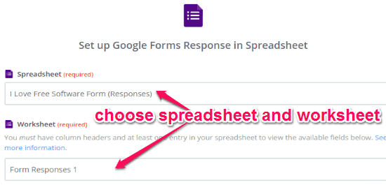choose spreadsheet and worksheet