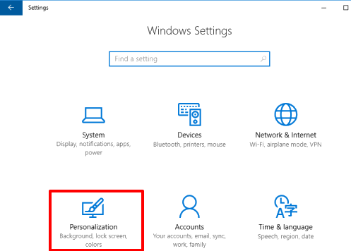 click Personalization menu