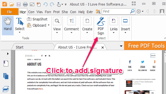 click too add sign