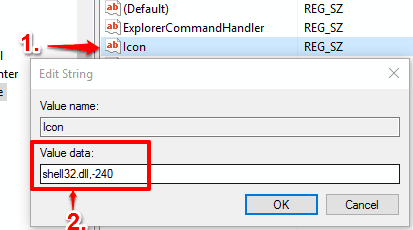 create Icon value and set shell32.dll,-240 as value data