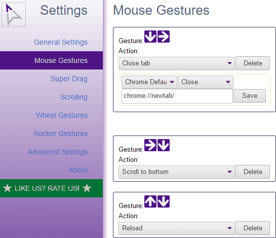 crxMouse chrome gesture extensions- mouse gesture options