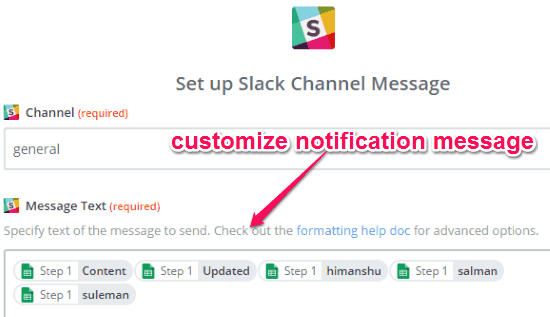 customize message