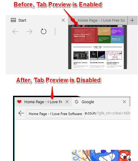 disable tab preview in Microsoft Edge