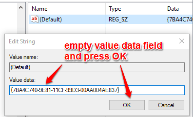empty value data field and press ok