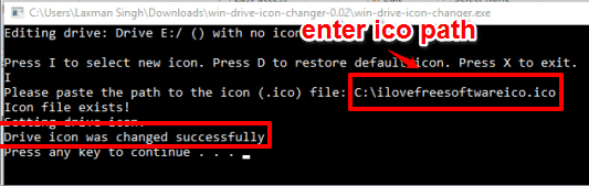 enter ico file path to change drive icon