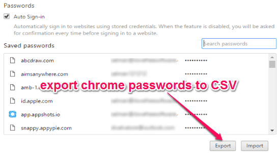 export chrome password