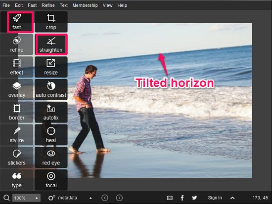 Fixing tilt using pixlr