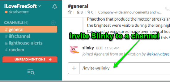 invite Slinky to a channel