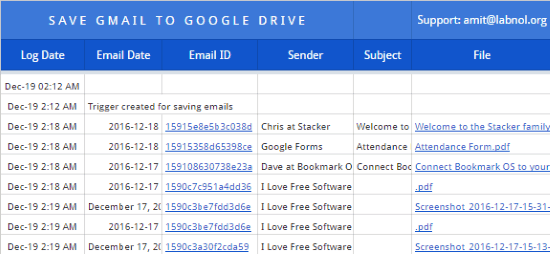 log gmail emails to google spreadsheets