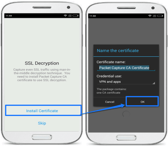 packet capture android packet sniffing app for non rooted device- install certificate