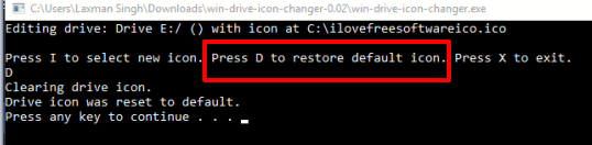 press D to restore default icon