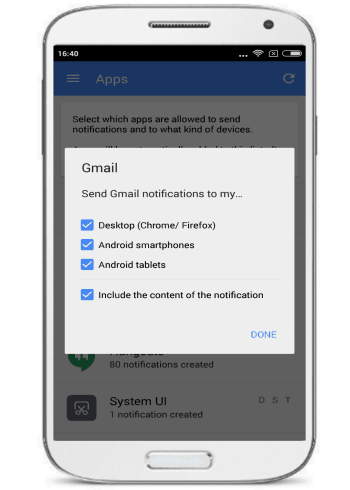 select android apps to receive notifications on pc