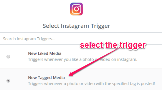 select instagram trigger