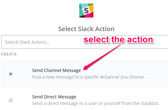 select slack action